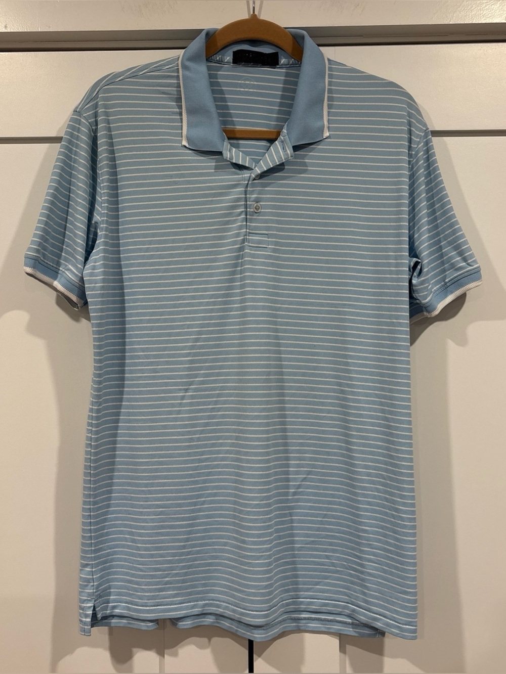 G/Fore Polo Shirt Mens Medium Blue White Striped Golf Performance Stretch Logo